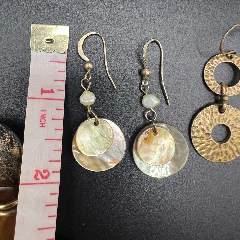 Boho Brown and Gold Colored Necklace and Earring Set Mother of Pearl Wood